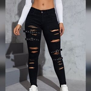 3/$15 SALE! Shein Curve Distressed Skinny Jeans With Buckles. - Size 0XL